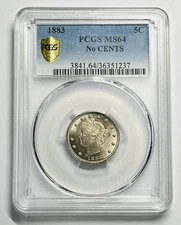 1883 Liberty Five Cents Nickel. MS64 PCGS