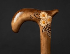 Hand carved wooden flower walking stick for men women cane free leather case D21