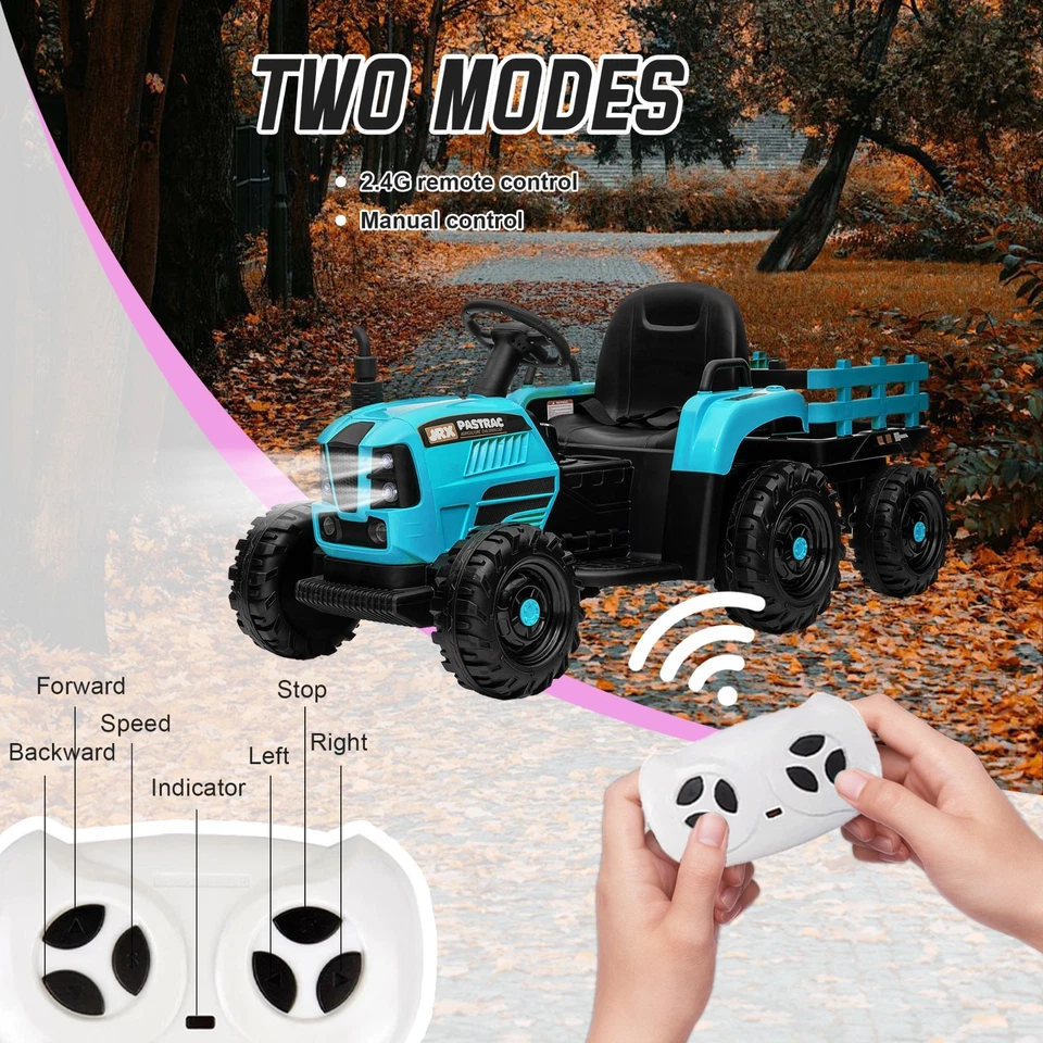 Juguete tractor 24V para niños vehículos eléctricos coche con control remoto, LED, azul Foto 3 de 4