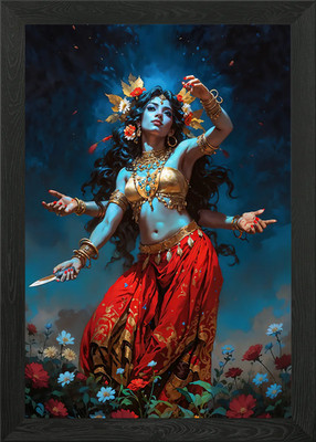 Göttin Kali mit Messer in Blume F gerahmtes Wandbild Poster Leinwanddruck Bild