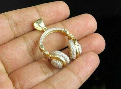 1.50Ct Round Natural Moissanite Headphone Fancy Pendant 14k Yellow Gold Plated
