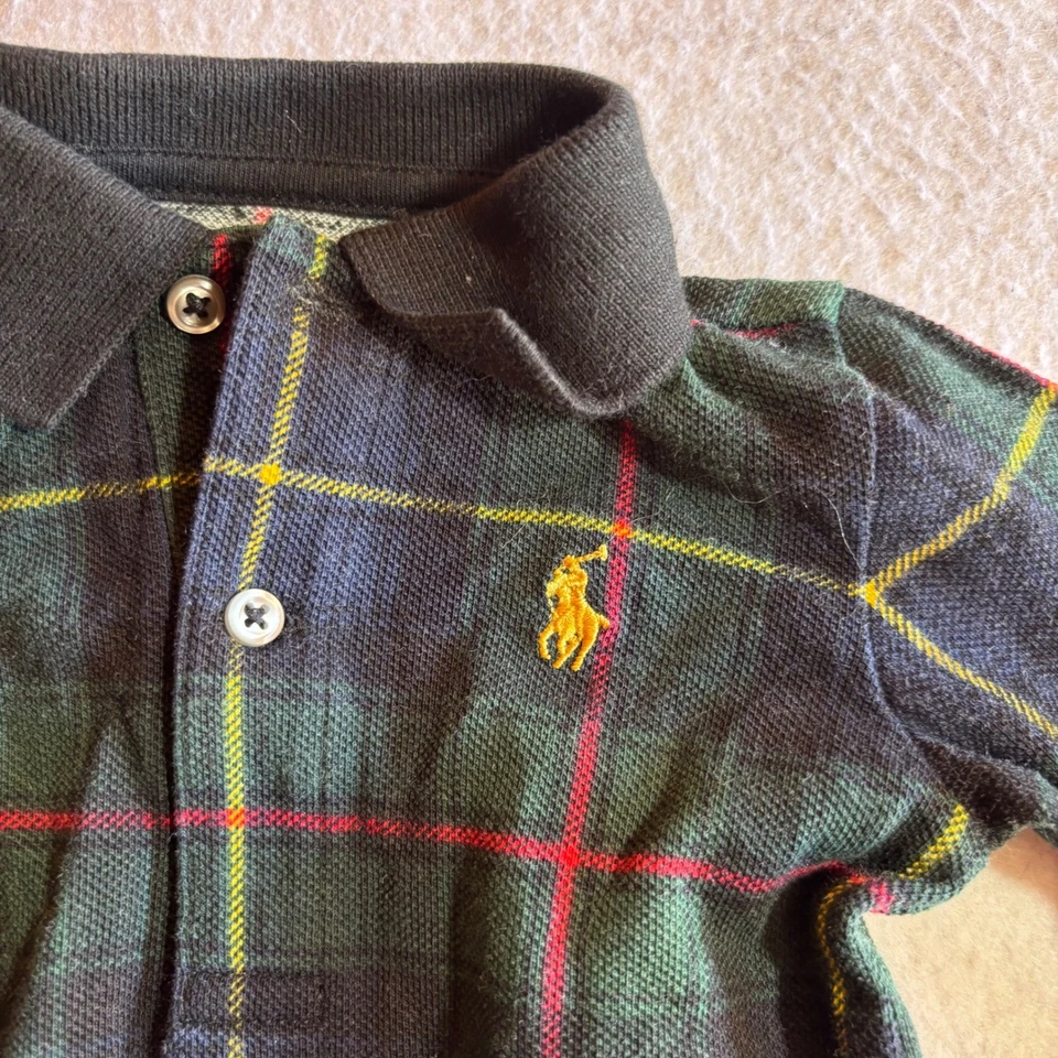 Ralph Lauren Baby Boys Plaid Polo One piece Romper Sleepwear 6M Green Red Yellow - Image 2 of 4