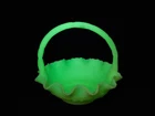 Vtg Fenton Satin Custard Glass Persian Medallion Ruffled Brides Basket Glows