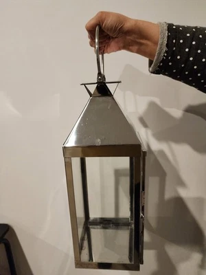 50cm Silver Stainless Steel Lantern Candle Holder, FREE POSTAGE VGOOD COND - image 1 of 4