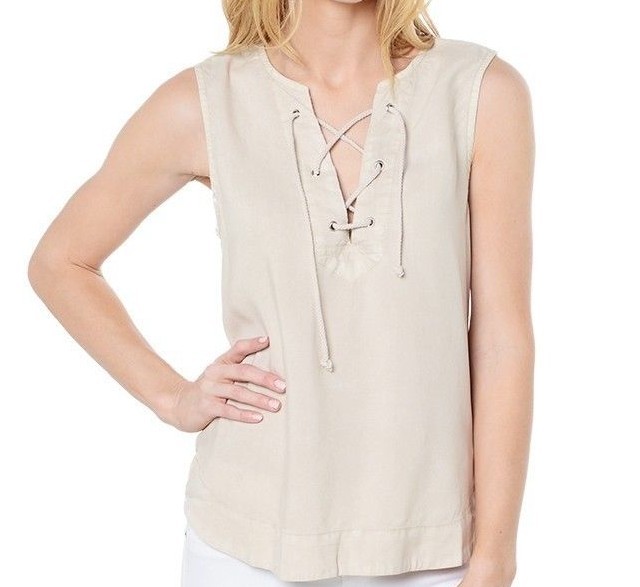 トップス STONE  NEW CLOTH & STONE SzS LACE UP SLEEVELESS HI-LOW TANK TOP TAN