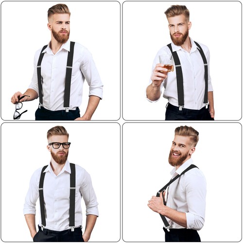 Adjustable Mens trousers Braces Elastic black Suspenders X Shape 50mm wide - Picture 6 of 6