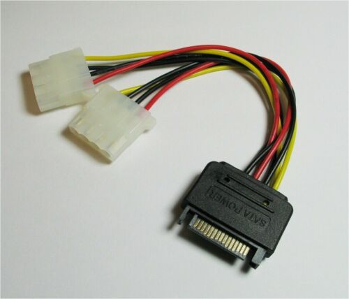 15cm 15Pin SATA Male To 4 Pin Dual Female Molex Cable Serial ATA Lead For PC CPU - Picture 3 of 5