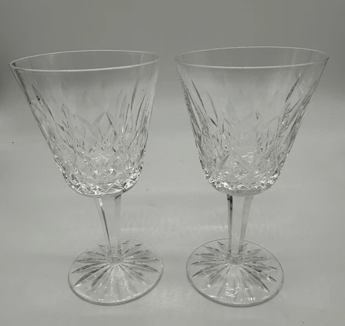 2 Vintage Waterford Crystal Lismore Claret Wine Glasses Vertical Diamond Cuts