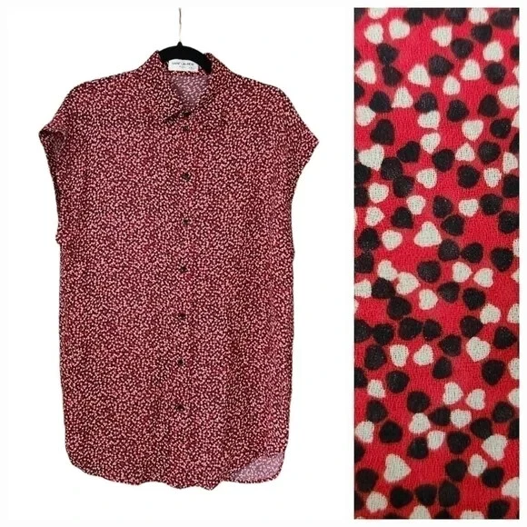 Chemisier boutonné rouge noir imprimé coeur YSL Saint Laurent taille L