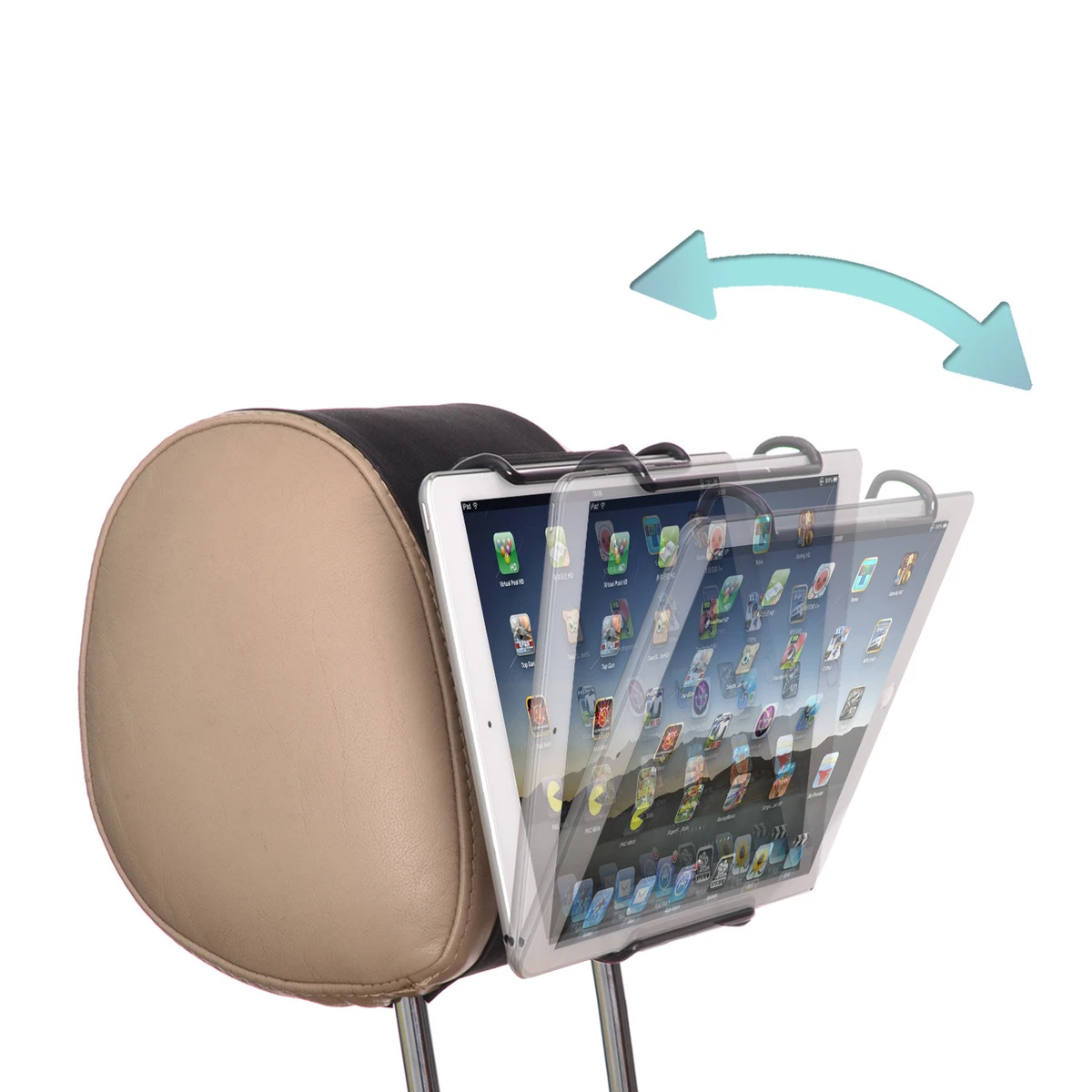 Universal Car Headrest Mount Holder with Angle- Adjustable Holding Clamp - 12.9"