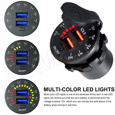 Auto Steckdose Dual USB QC3.0 KFZ Ladegerät Buchse LED Digital 12V24V Voltmeter 