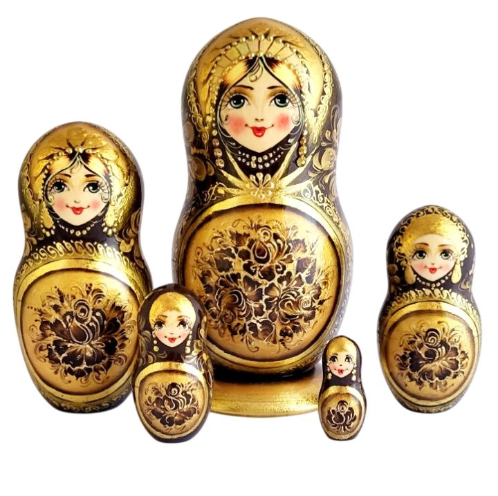 5 Poupées russes Matriochka H21 Exclusive Palekh Peinte main Signée