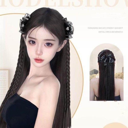 1/2Pcs Twisted Braid Wig Hair Clip Gypsophila Long Pony Tail Hair Accessories - Picture 7 of 18
