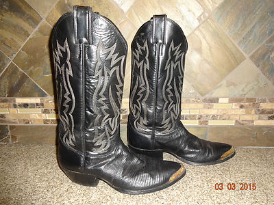 Mens JUSTIN Sz 7.5D Exotic Black Lizard Iguana Skin Cowboy  display picture 2