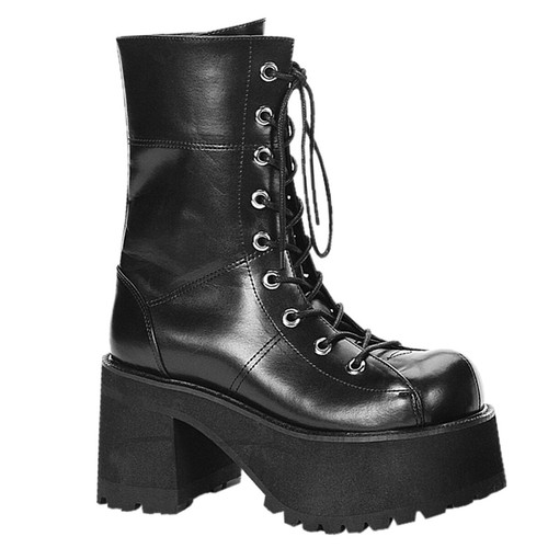DEMONIA RANGER-301 Punk Gothic Women's 3" Platform Black Gogo Calf High Boots