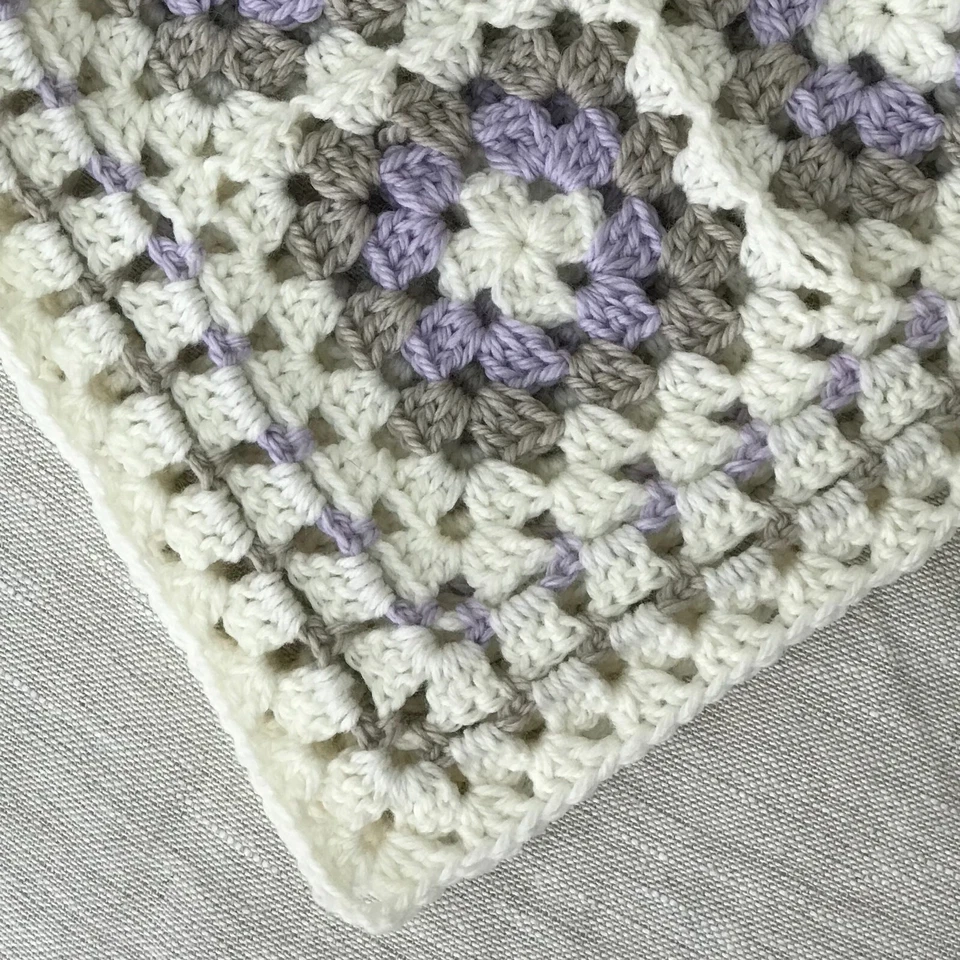 Baby Blanket Crochet Granny Square Lilac, Stone & Cream - image 2 of 4