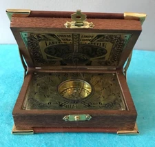 Embossed Leather & Wood Book Compass  3.75 in x 2.75 in Villa Alcor