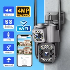 2 Lens HD 4MP Outdoor Camera 360° Coverage Night Vision Weatherproof 2-Way Audio