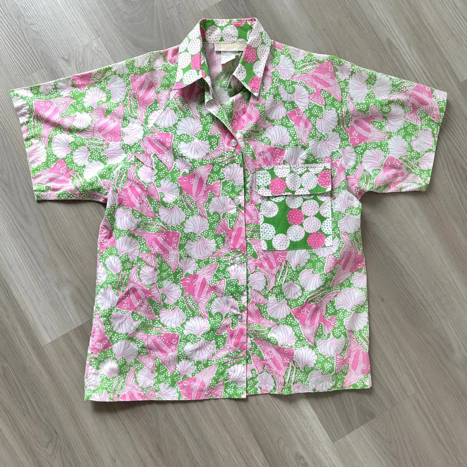 Винтажная женская рубашка с коротким рукавом Key West Hand Print Fashions Lilly Pulitzer M - Изображение 2 из 4