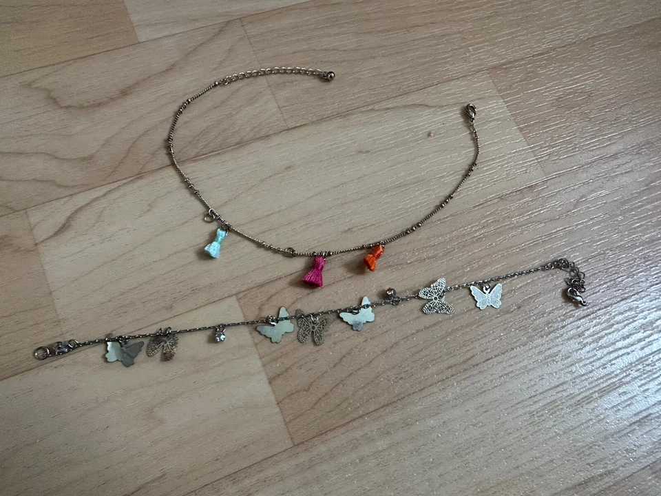 2 Fußkettchen Mädchen Damen Modeschmuck  Silberfarben Lg. 23cm