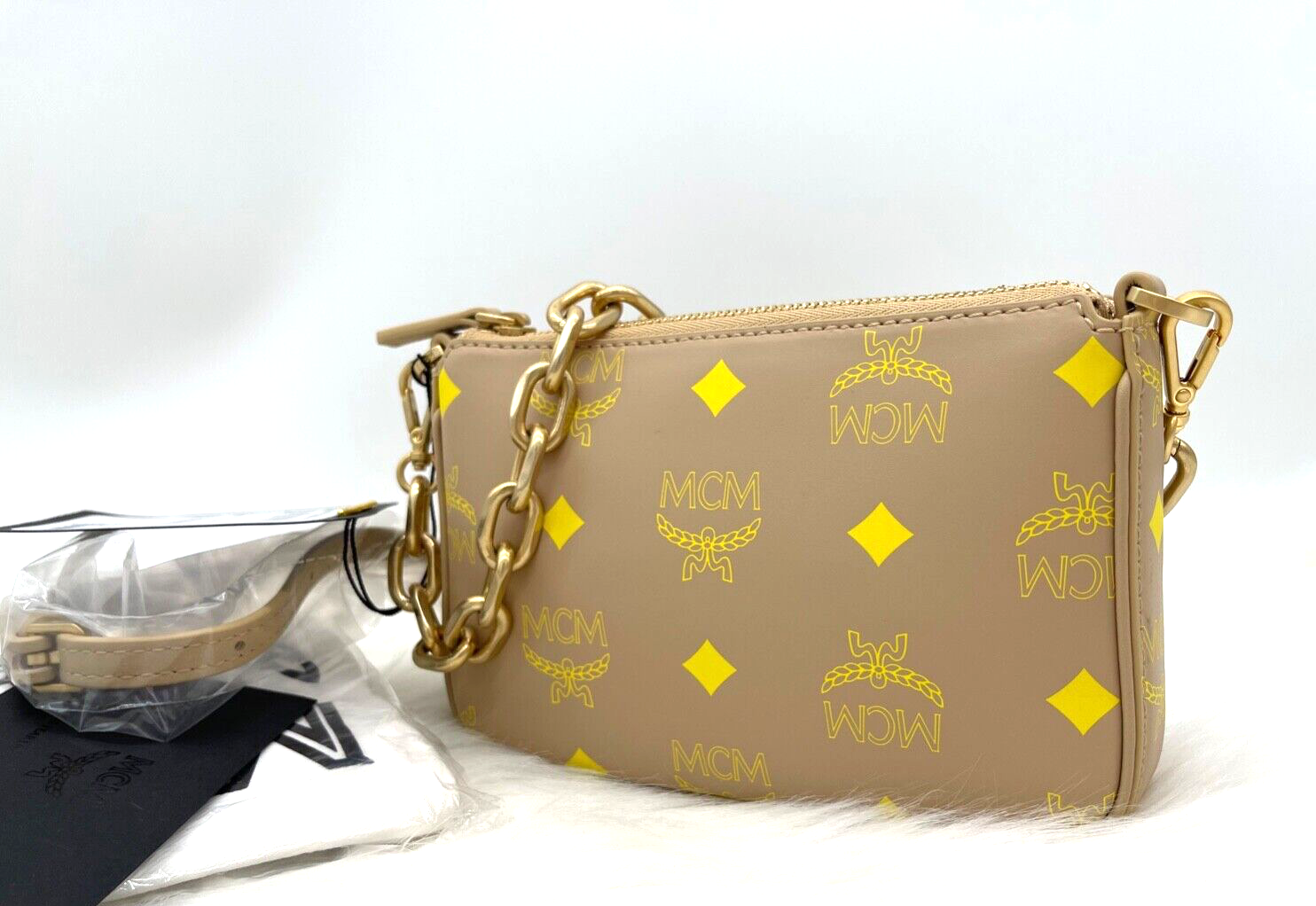 AUTH NWT $560 MCM Color Splash Logo Zip Mini Pouch Shoulder Bag NEW