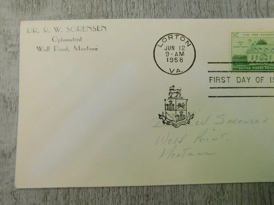 First Day Issue Gunston Hall Lorton Virginia 1958 Vintage Stamp Envelope Cover - Image 3 of 4