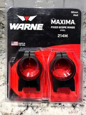 WARNE Maxima Fixed Scope Rings 30mm Medium Steel Rings, Black - 214M NOS Sealed