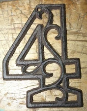 Rustic BROWN Cast Iron Metal House Number Street Address 4 1/2 INCH Phone # 4