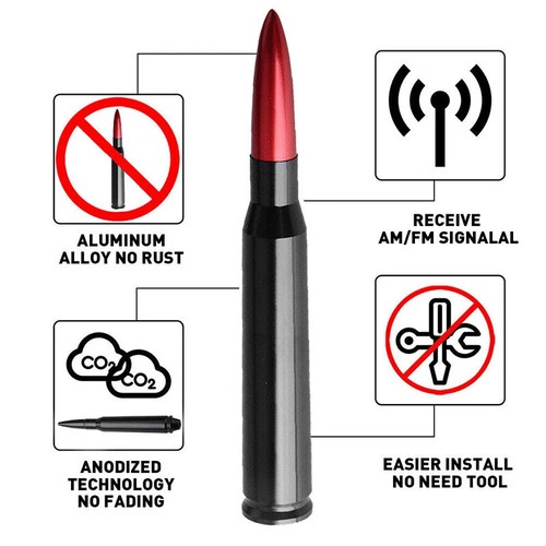 Red 50 Cal Bullet Aluminum Short Antenna Kit For Ford F150 Raptor F250 1997-2019 - Picture 6 of 10