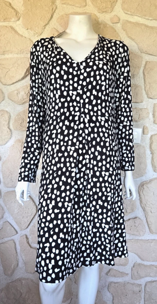 Robe An Vito Femme – Noire/blanche/marron, Taille 44 (L), Longueur Genou, Défaut D'impression