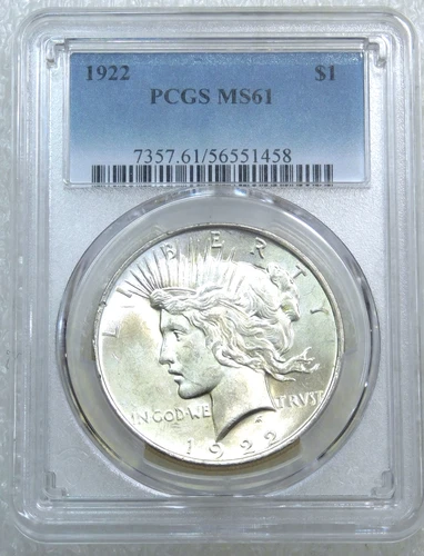 1922 Peace Silver Dollar PCGS MS61 Frosty Just Graded New Holder #S281E