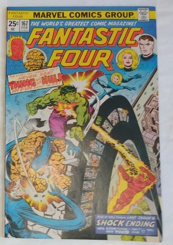 Fantastic Four #167 Hulk 1976 Vintage Marvel Comic George Perez Thing Grade 8.0