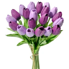 Artificial Tulips 20 Stems Shades of Purple PU Faux Flowers for Thanksgiving ...