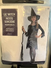 Lil’ Wicked Witch Halloween Costume Black Gothic Dress Up Child Girls Sz M 8-10