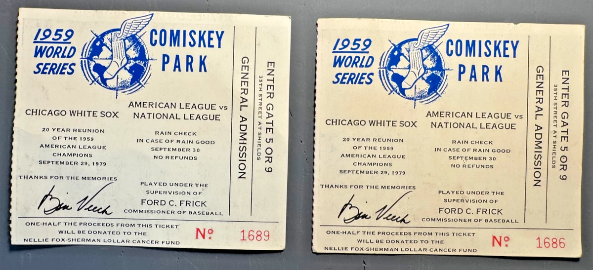Chicago White Sox Baseball 1959 Vintage Sports Ticket Stubs for