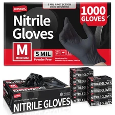 Supmedic Black Nitrile Exam Glove, 5 mil Powder-Free Latex-Free Disposable Me...