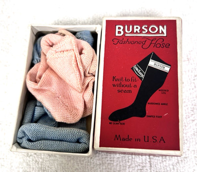 Vintage Burson Fashioned Hose Doll Pink Blue Miniature Socks Original Box
