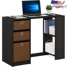 Stylish Compact Computer Desk W/ Storage Bins  Open Shelves Home Office New