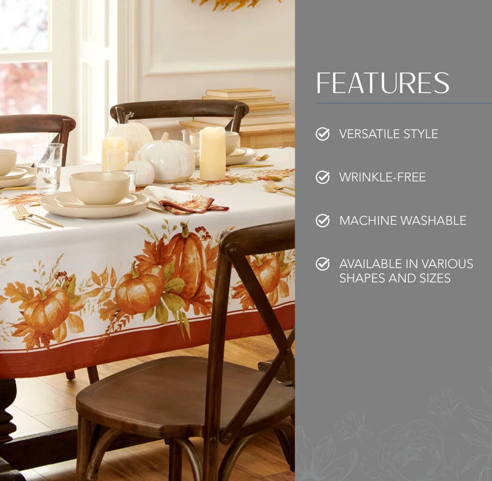 ELRENE HOME AUTUMN PUMPKIN GROVE POLYESTER HARVEST FALL TABLECLOTH 60"x 102" NEW - Image 3 of 4