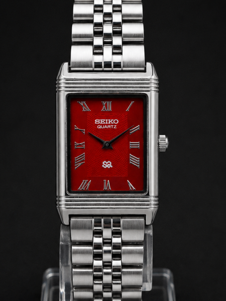 Reloj de pulsera vintage Seiko estilo Reverso, cuarzo, caja de 28MM, esfera roja, para hombre 2