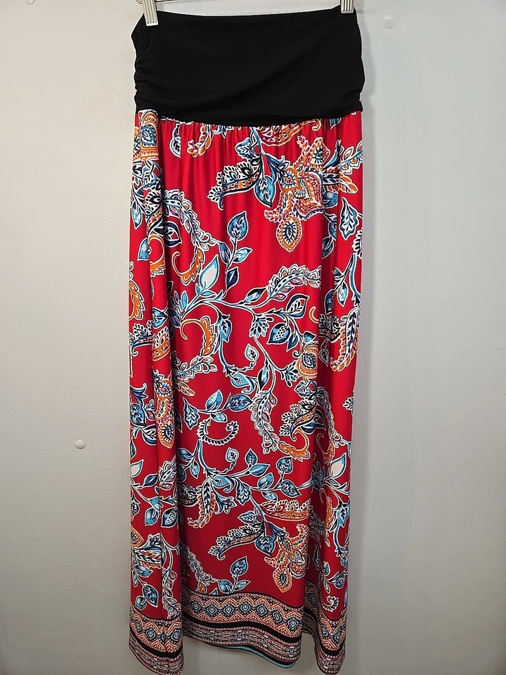 Nuevo sin etiquetas Apt. Maxi Falda Larga 9 Talla XL Roja Multicolor Paisley Senefa Control Abdomen  Foto 2 de 4