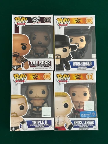 Funko Pop Lot - 4 WWE LEGENDS Undertaker Brock Lesnar Rock & Triple H(dmg read)