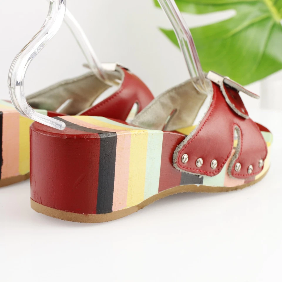 Sandalia Dr Scholls Mujer Original Talla 7.5 Roja Tobogán Madera Zueco Plataforma Y2K Italia Foto 3 de 4