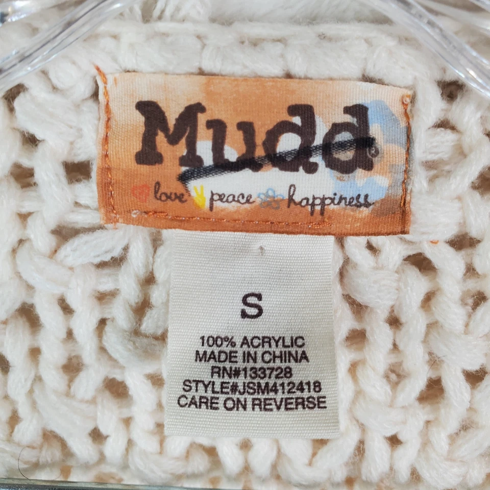 Cárdigan corto peludo crema Mudd suéter chaqueta mujer talla pequeña tejido boho Foto 4 de 4