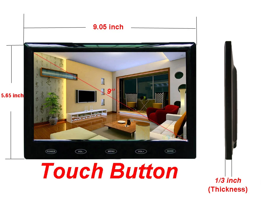 9" Car Rear View Monitor TFT LCD Screen 2-CH Input for Reverse Camera DVD VCR - Image 2 of 4