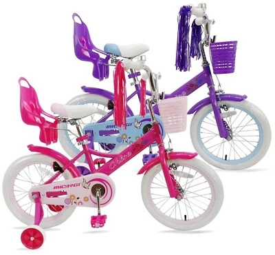 MICARGI 16" inch Kids Girl Bike with Handbrake Princess for 3 4 5 6 Year Pink Gift Bike