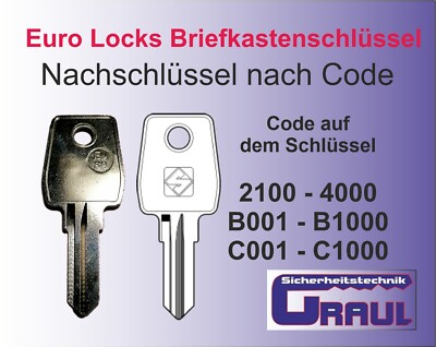 Euro Locks Nachschlüssel EU-8D, EU13R nach Code, Stahlschrank, Möbelzylinder....