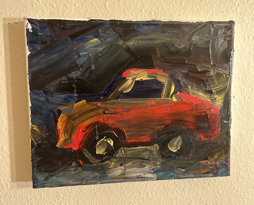 Rare Car Art By Texas Artist At Louie Vent 10”x8” Oil Painting On Canvas - Picture 2 of 3