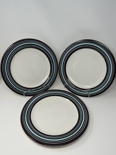 Laurie Gates Dinner Plates The Casual Collection Brown Blue Bands 12 In Set Of 3