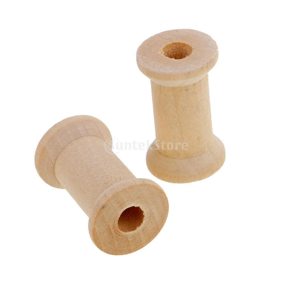 100 Pieces Blank Wooden Empty Spools for Wire Thread Bobbins Cord  DIY - Image 2 of 4